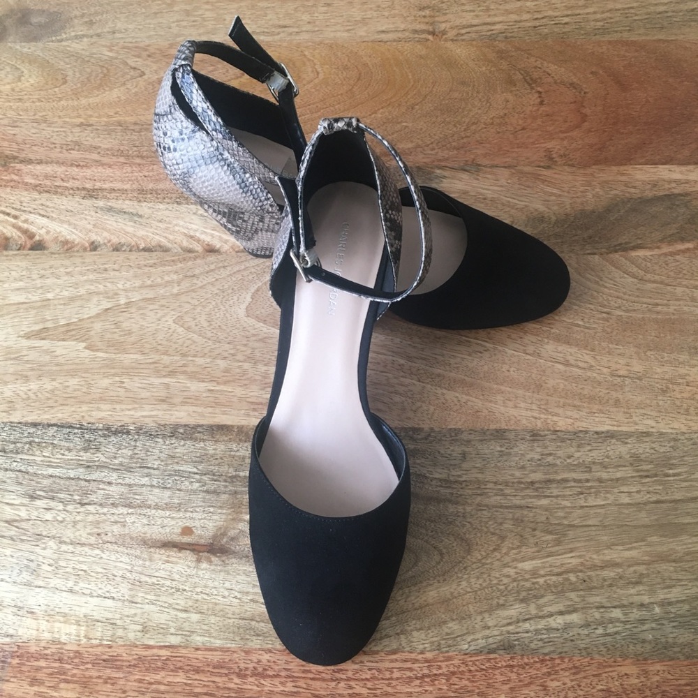 Python/Sueded color block Heels